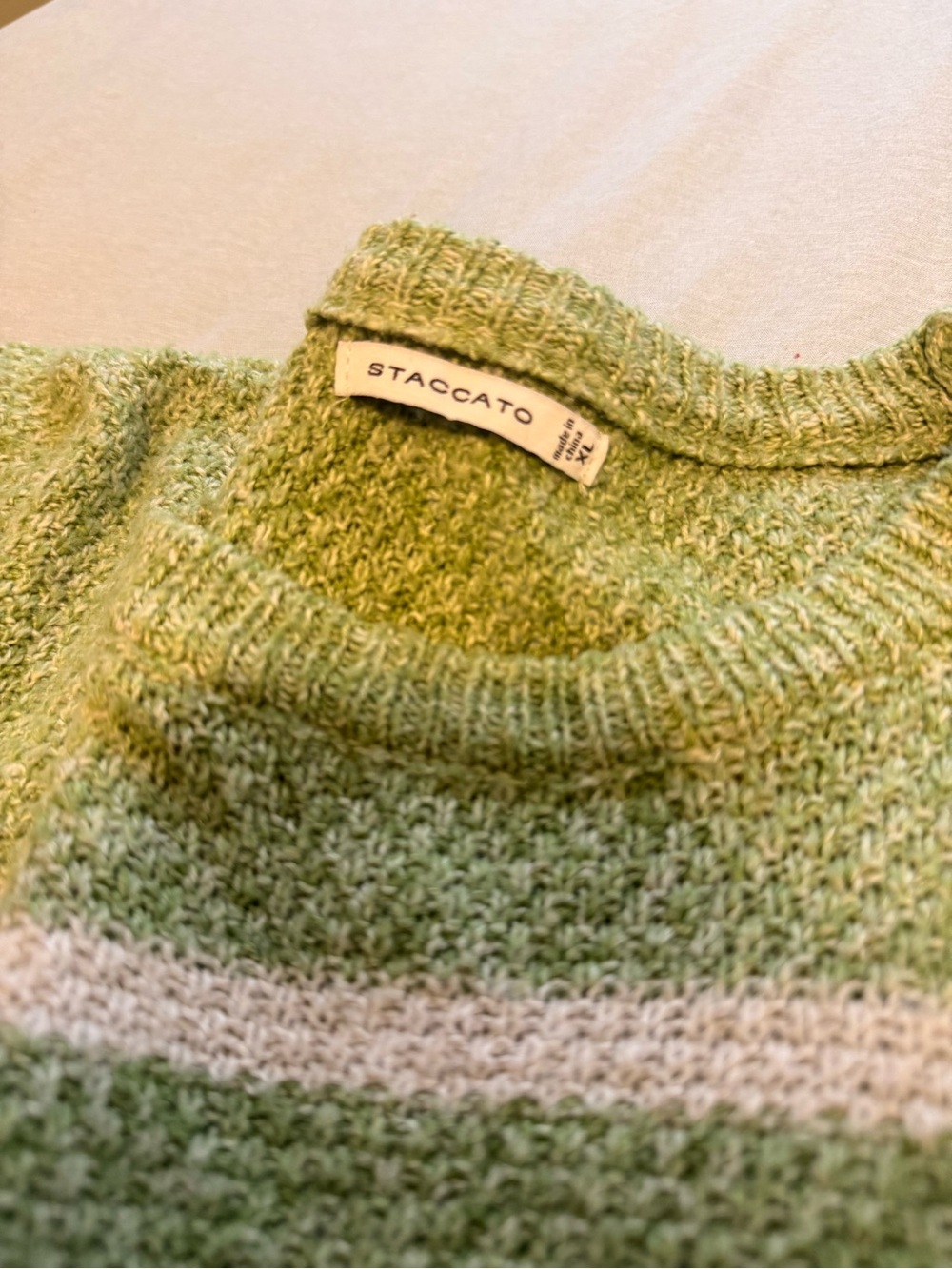 Staccato Light Green Knit Sweater with Cream Band